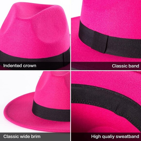 Felt Wide Brim Fedora Hat Women Men Adjustable Belt Ribbon Stylish Accessory main image 5